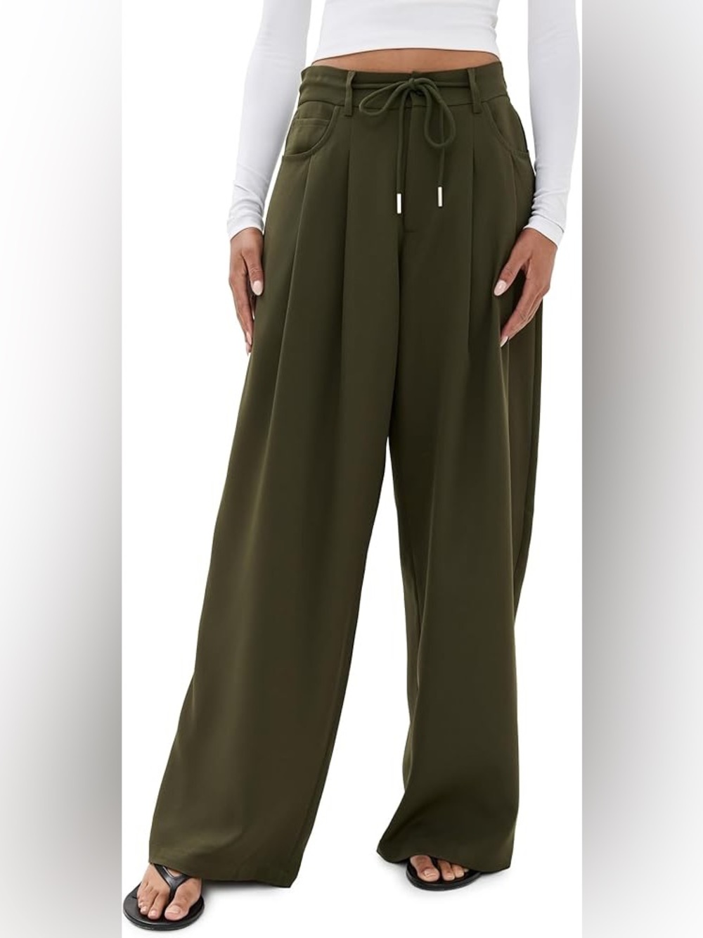 Lioness Women's Slouched Tie Up Pants, Army Green, Large